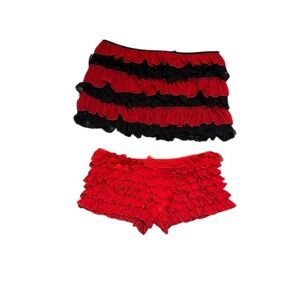 Ruffle Coquette Set Red Bloomer Shorts Skirt OS Goth Festival Vampy Pettipants
